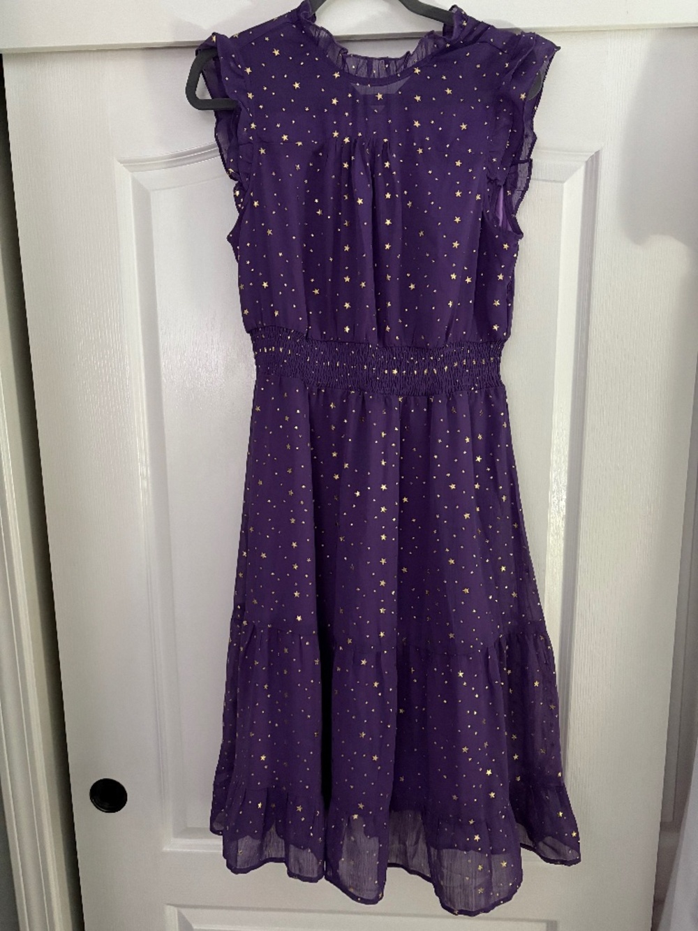 Purple & Gold Star Sleeveless Dress, Sz Small